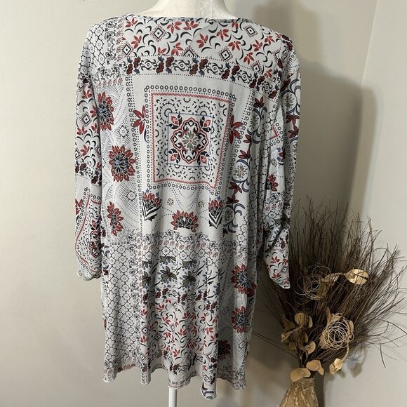 CATHERINES Women Mesh Tunic Top 3/4 Sleeve Floral Multicolor Scoop Neck Sz 4X - Picture 2 of 7